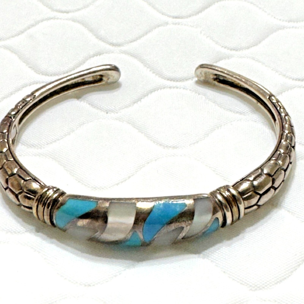 ASCH GROSSBARDT 18k White Gold Sterling Silver Lapis? Turquoise? Bangle Bracelet
